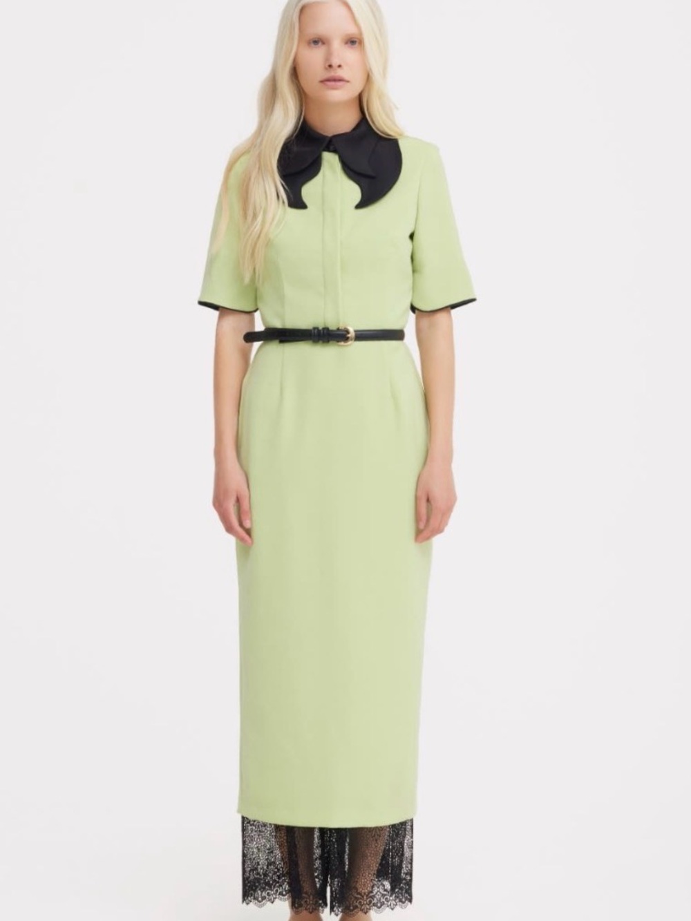Julia Allert Polished Fitted Midi Short Sleeve Dress in Light Lime Green